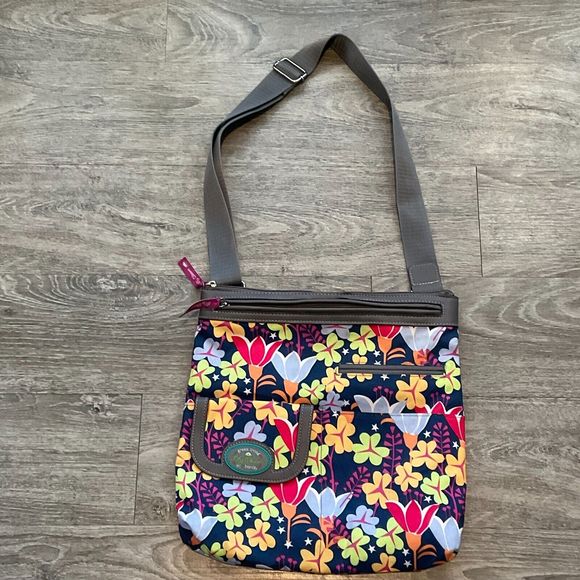 Lily Bloom Crossbody‎ Canvas Purse Multicolored Floral Pockets Adjustable Strap - Picture 1 of 6